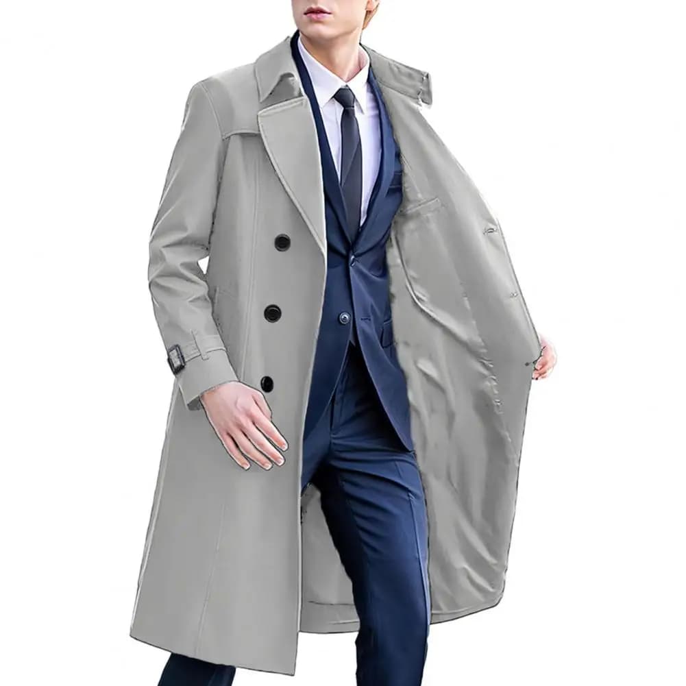 Men's Double-Breasted Windbreaker Coat