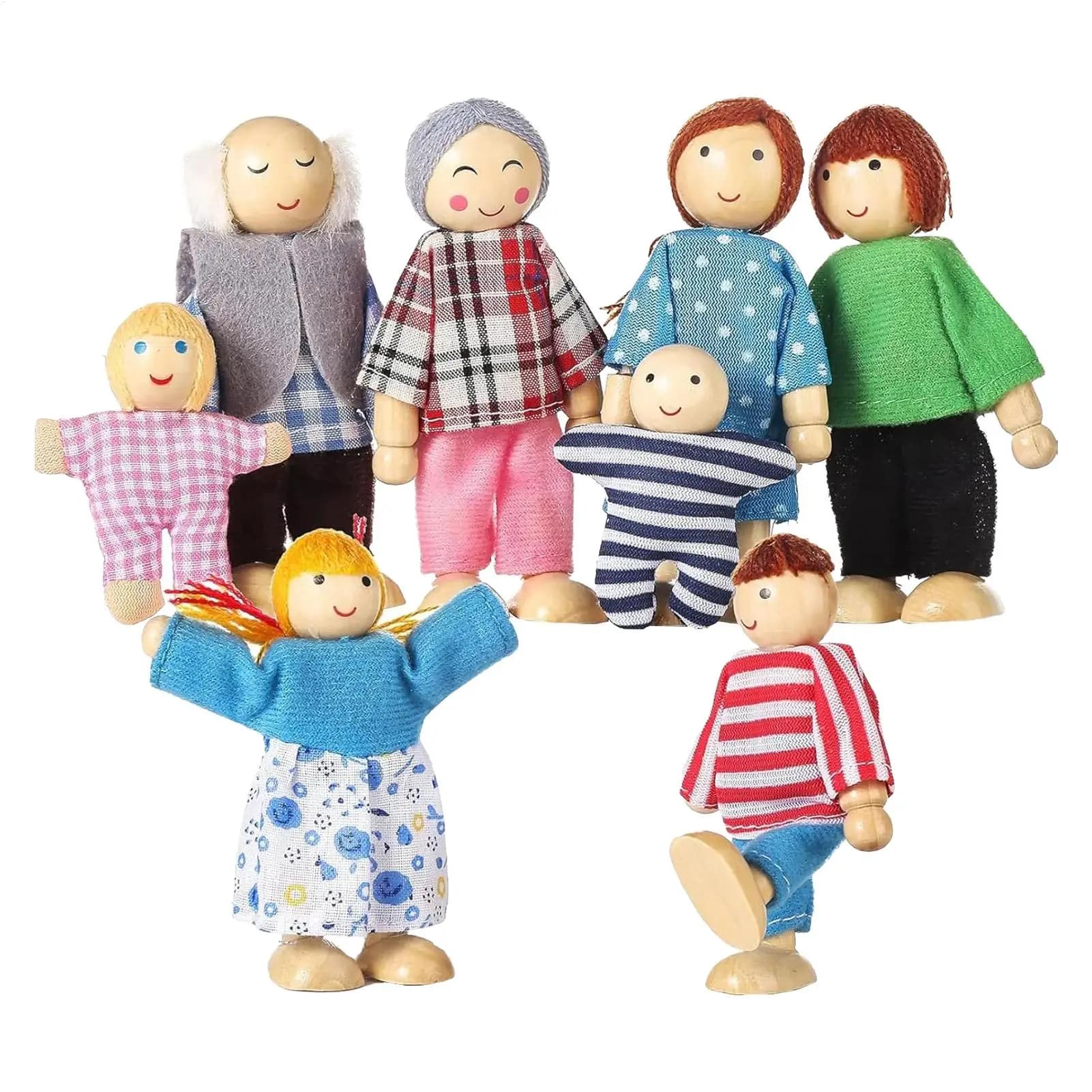 Bendable Wood Doll House People Figures Set of 8
