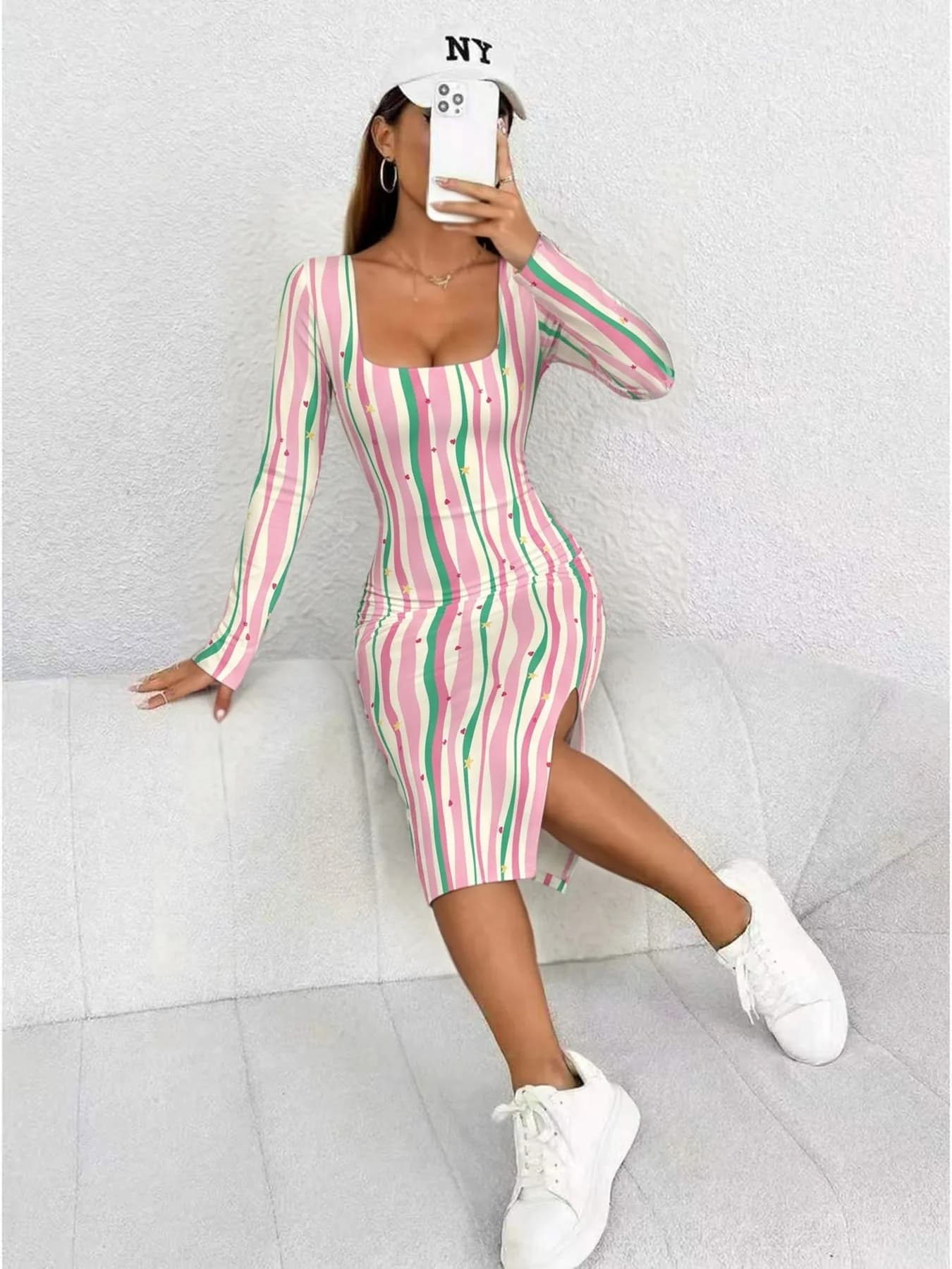 Women's Striped Color-Block Maxi Dress