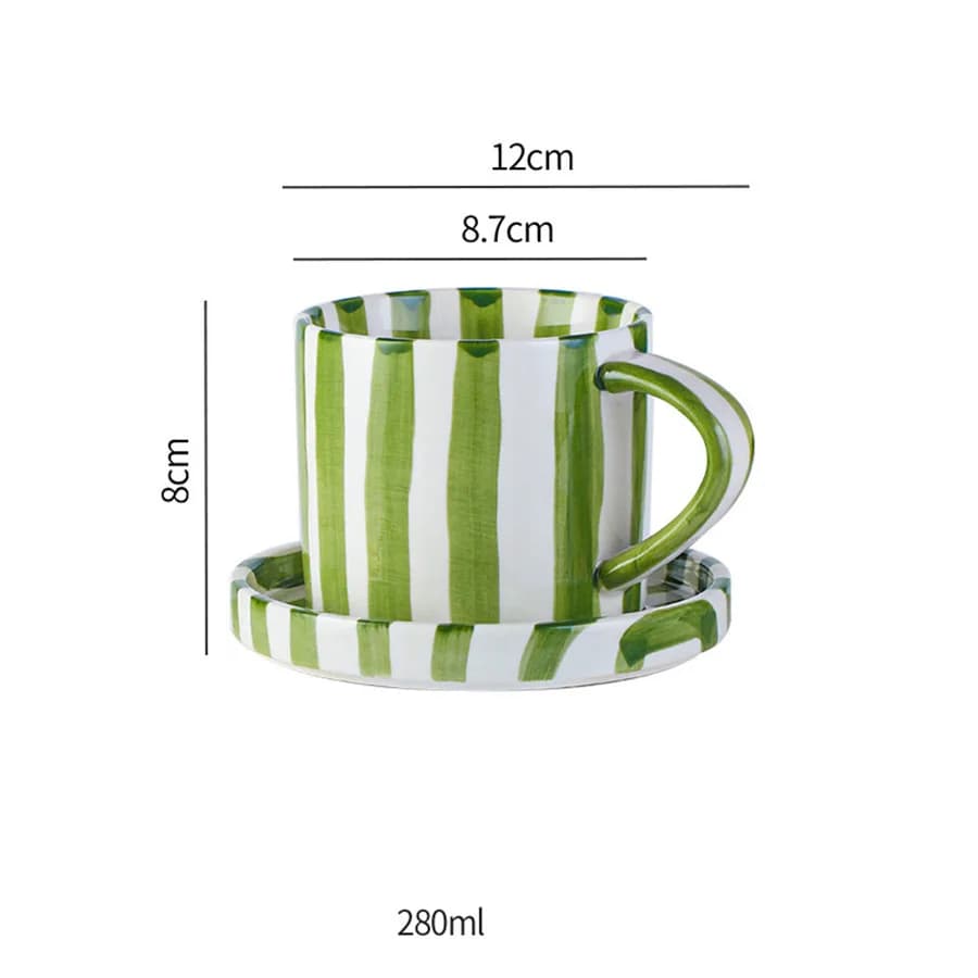 Ceramic Striped Coffee Cup with Plate