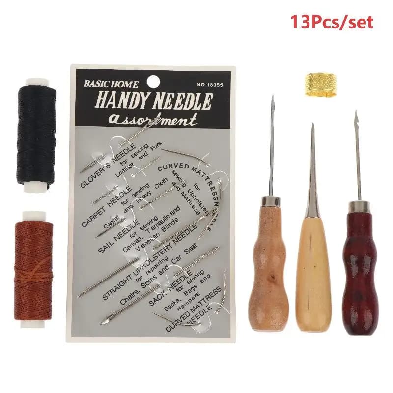 Leather Sewing Supplies Kit with Wooden Handle Awl