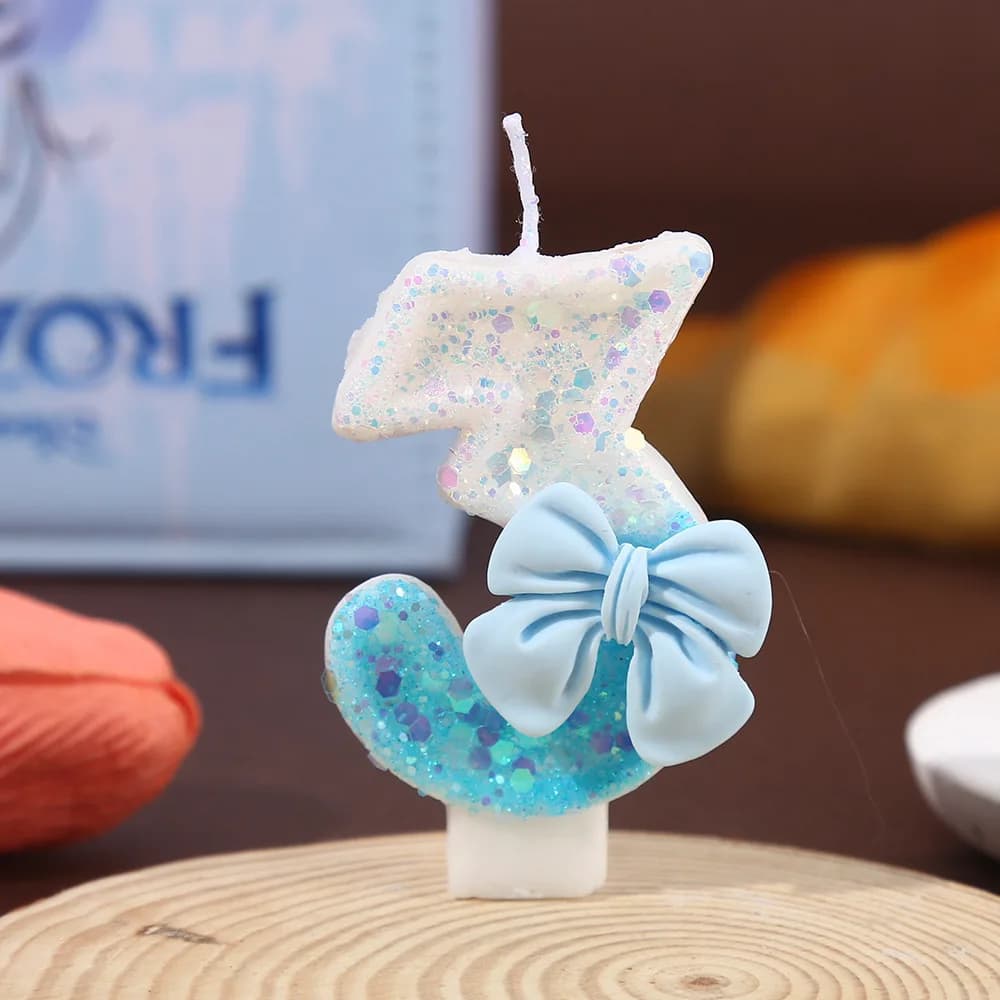 Light Blue Bow Number Candles