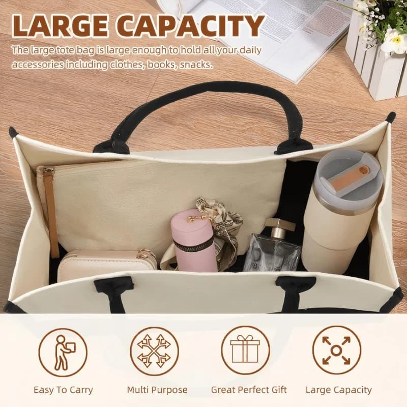 Cream and Black Floral Spiral Canvas Tote