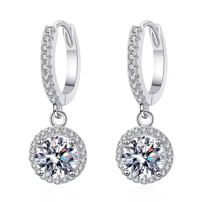 Sterling Silver Moissanite Round Earrings