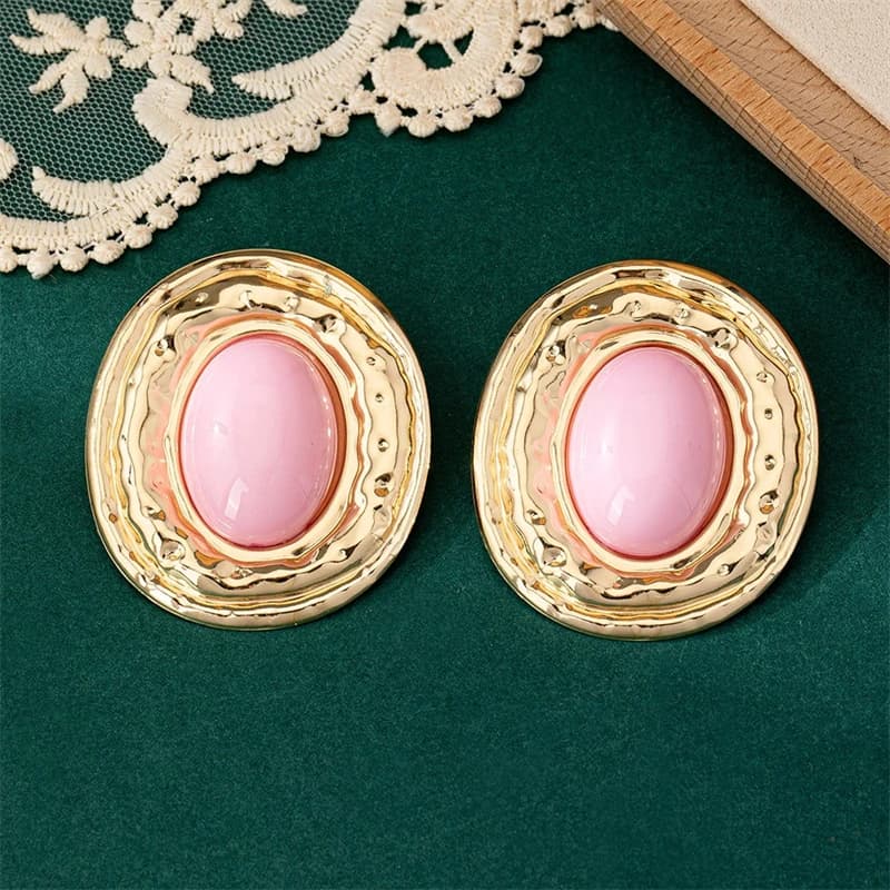 Blue Oval Stud Earrings for Women