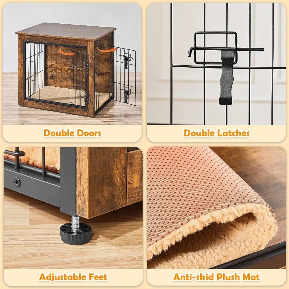 Wooden Dog Crate End Table with Double Door