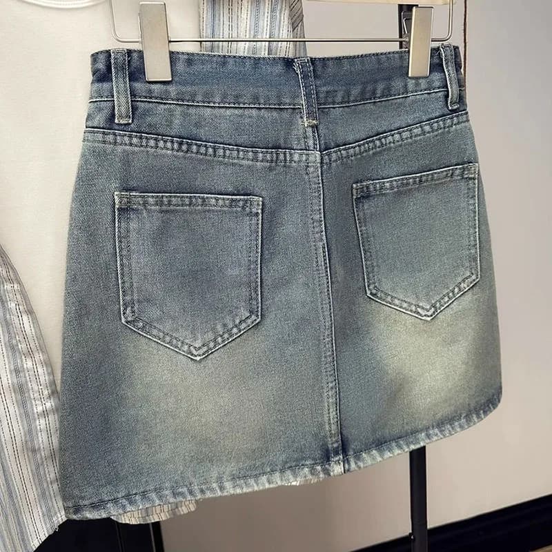 Women's Vintage High Waisted Denim Mini Skirt