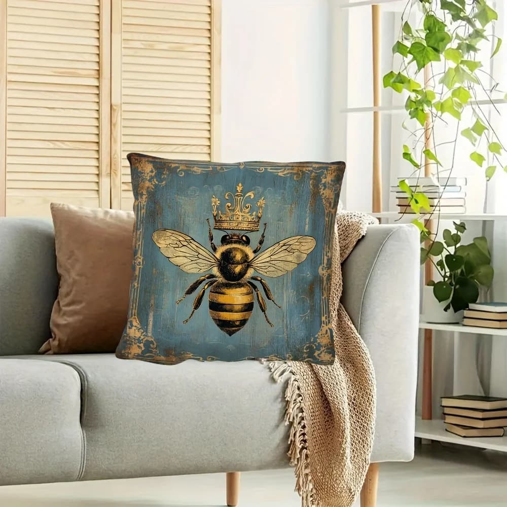 Vintage Queen Bee Printed Throw Pillow Cover