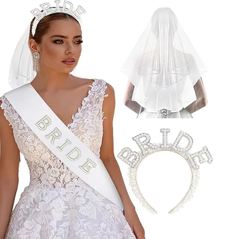 Bride To Be Tiara Crown Sash Veil Set