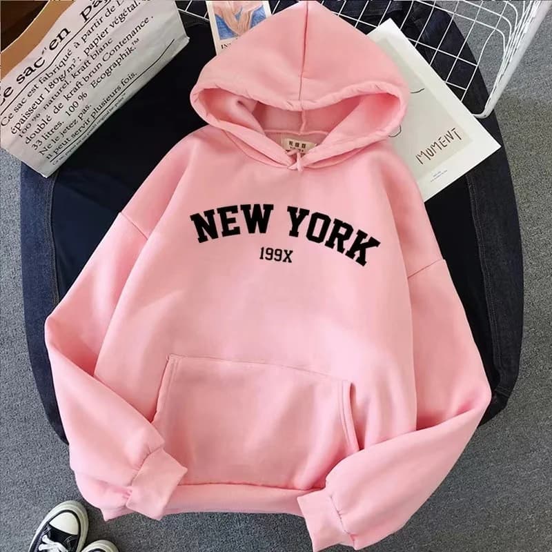 Women's Oversized Fleece Hoodie with NY Graphic