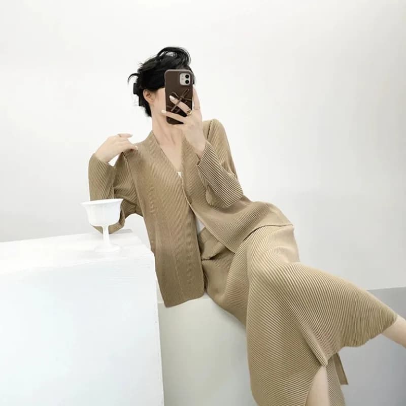 Pleated Long Sleeve Blazer Cardigan