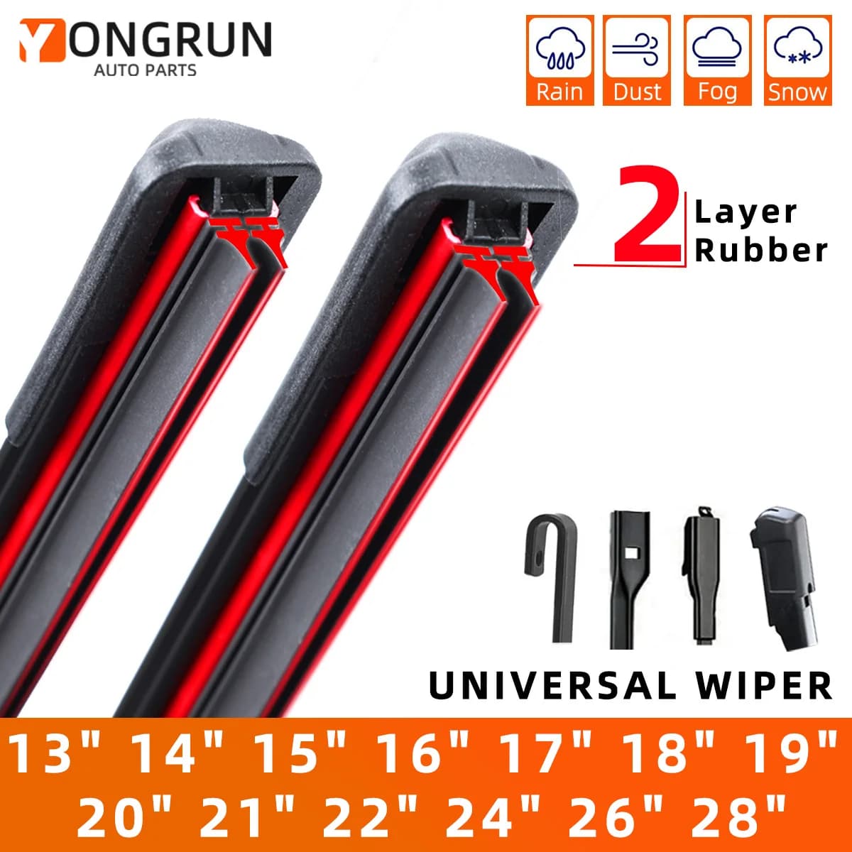 Universal Wiper Blades Dual-Layer Rubber