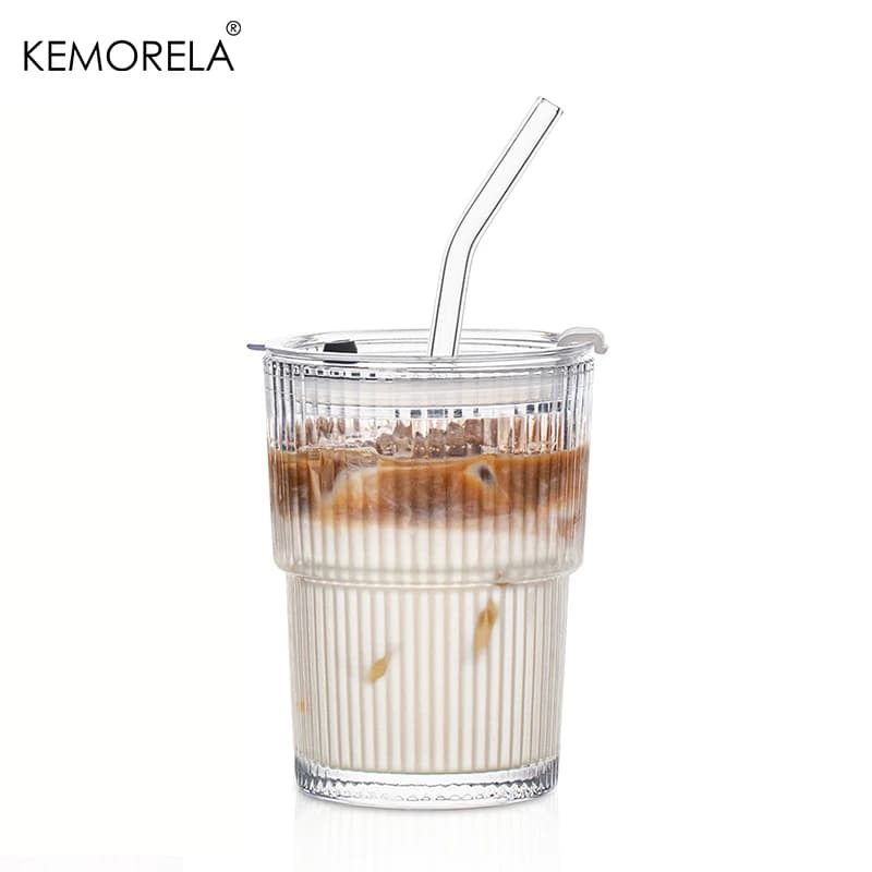 Glass Cups With Lids and Straws