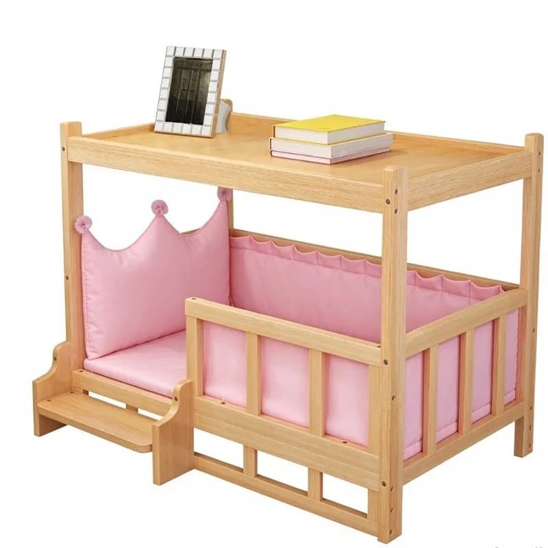 Wooden Dog Bed with Side Table