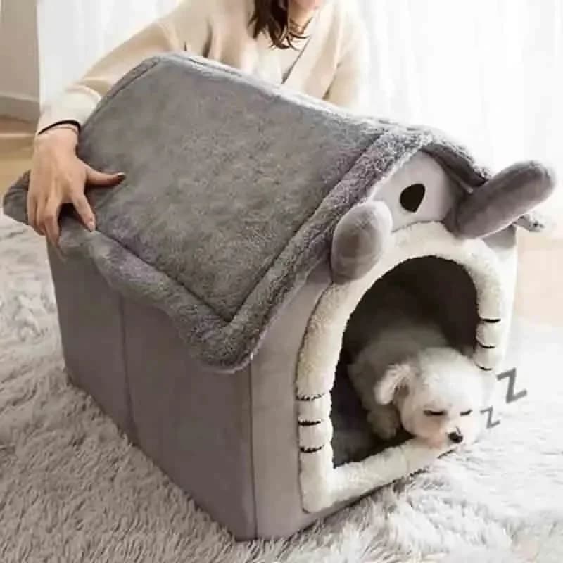 Warm Enclosed Pet Bed Tent with Washable Cushion