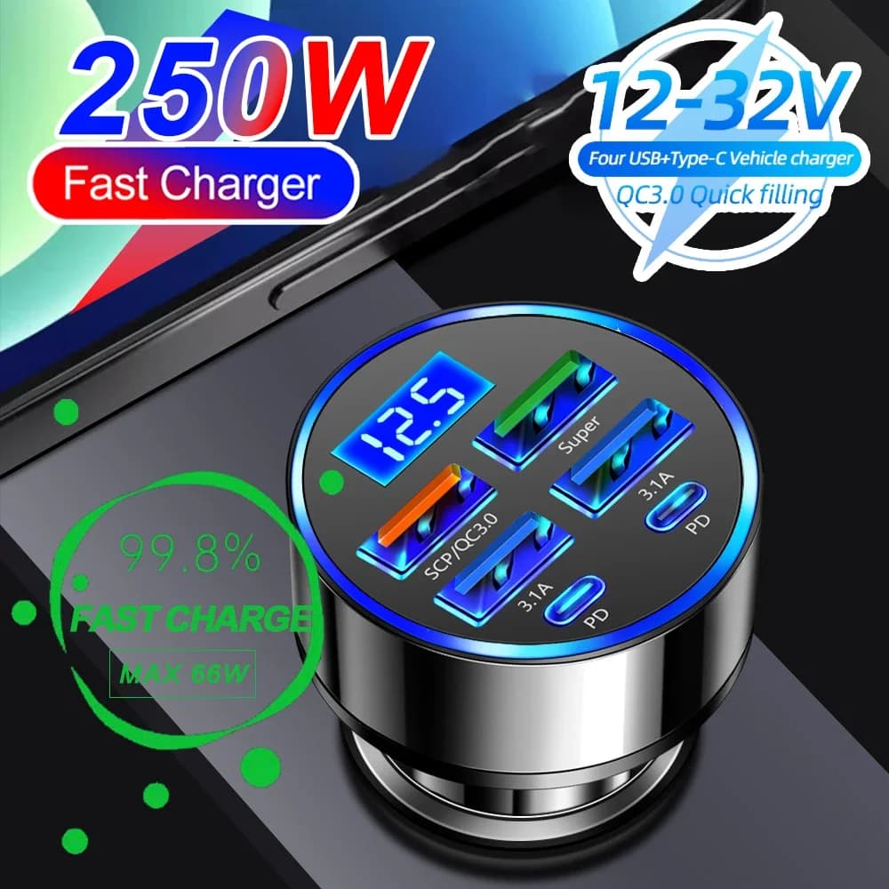 250W PD Car Charger with Digital Display