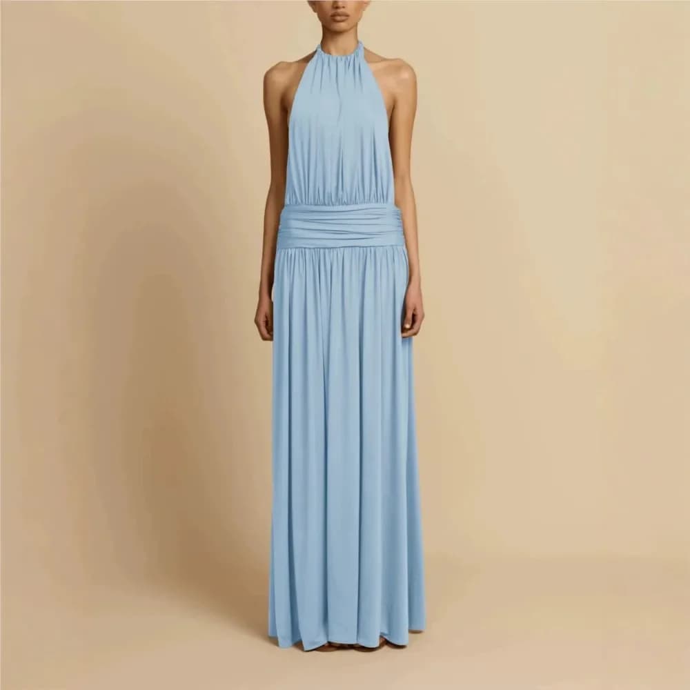 Elegant Halter Pleated Neck Evening Dress