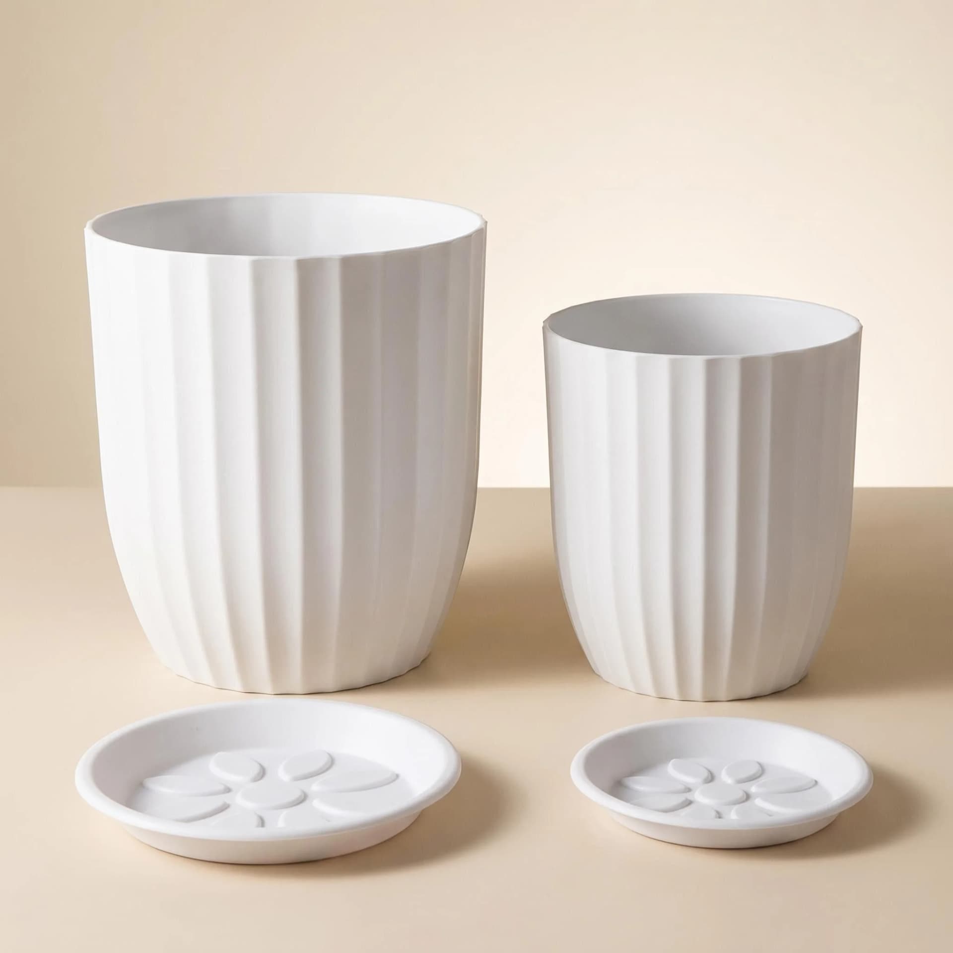 Modern White Plant Pots with Drainage Trays
