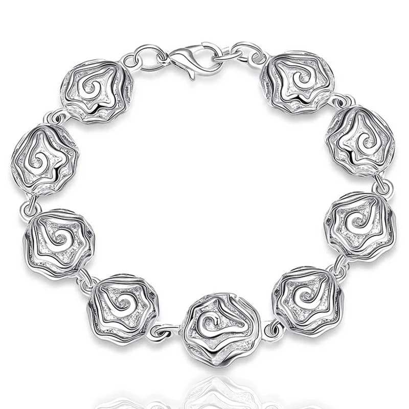 Hot Wedding Jewelry Noble Elegant Roses Flower Ring Necklaces Bracelets Bead Chain Stud Earrings Silver Color Jewelry Sets