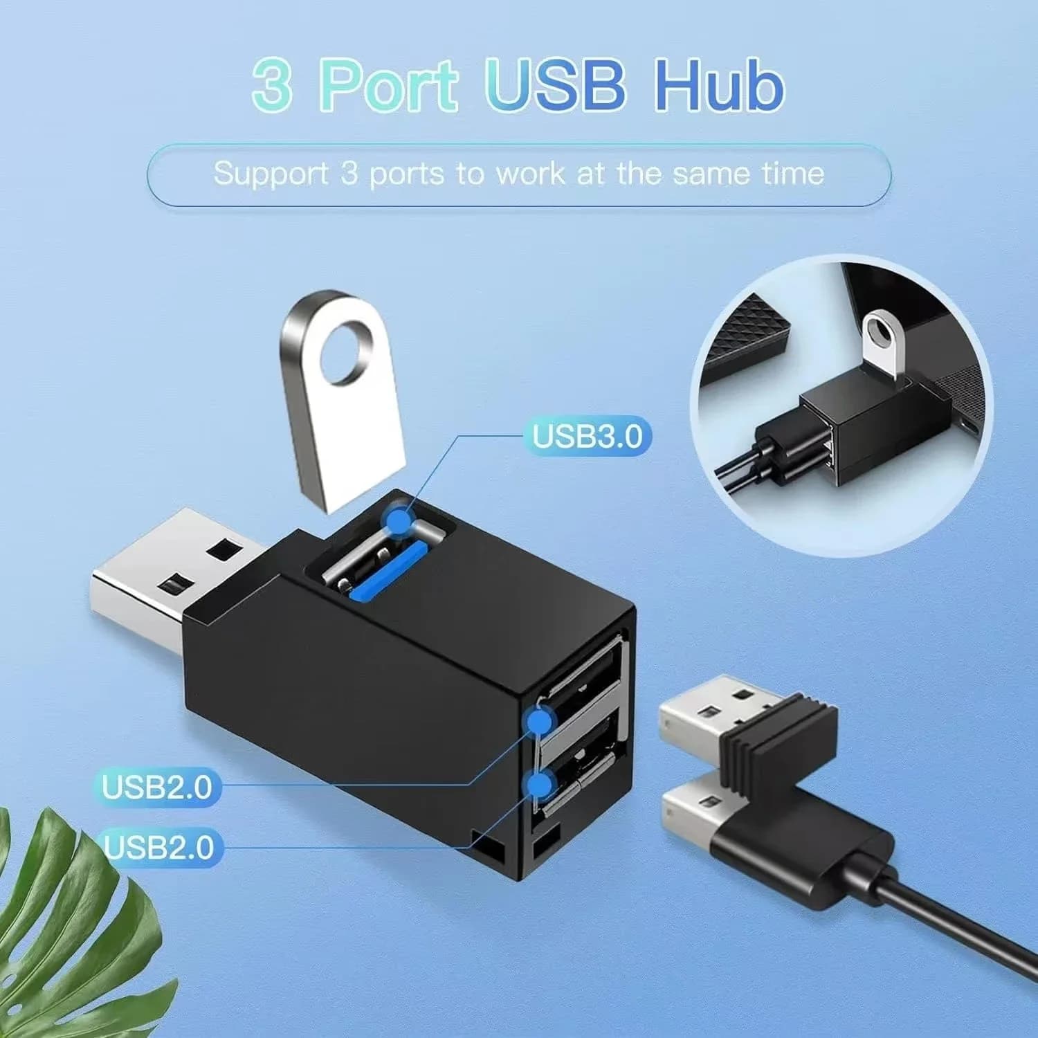 USB 3.0 Hub, 3-Port USB-A Adapter and Distributor, Plug and Play, No Driver Required, Easy to Use, Laptop, PC, Car, Mac Pro, iPa