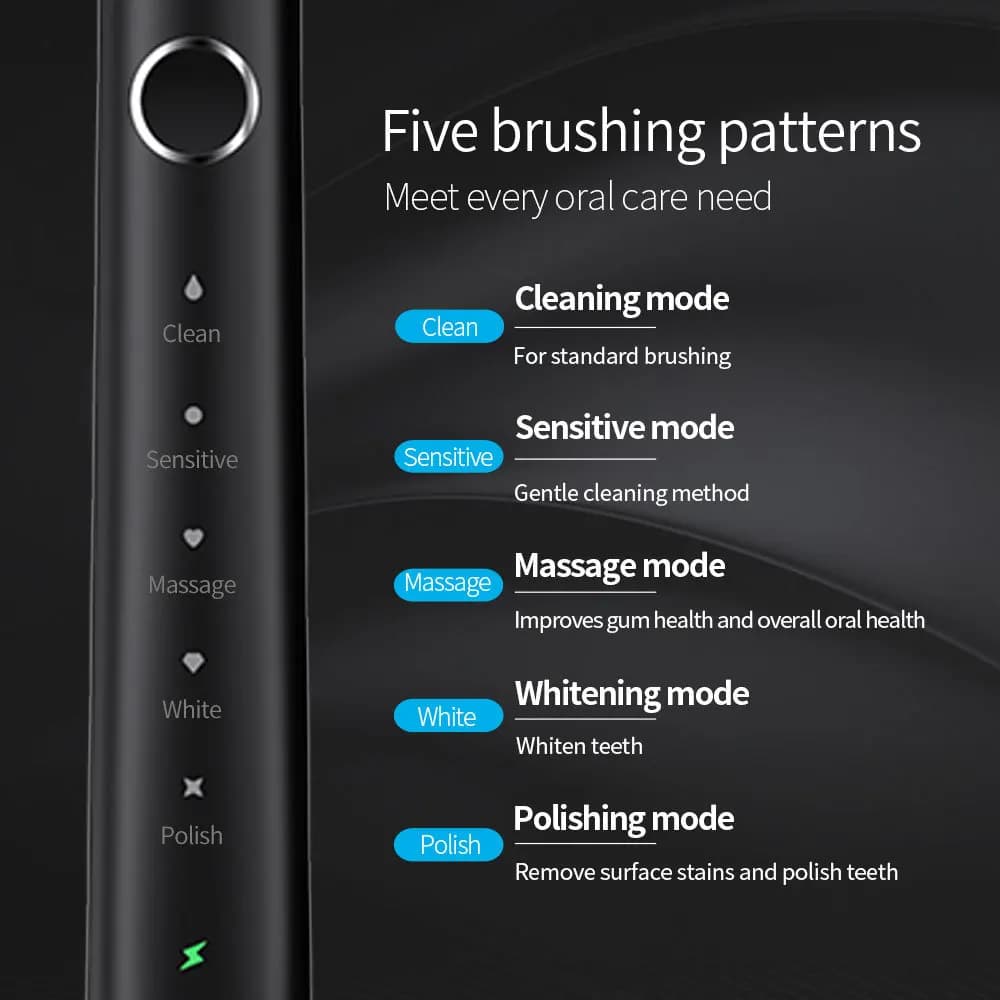 Electric Toothbrush With Six Brush Heads and Dock