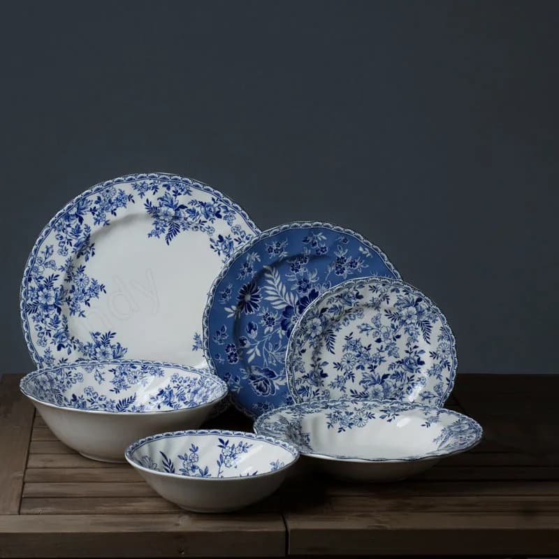 Blue and White Ceramic Dinner Plate Set