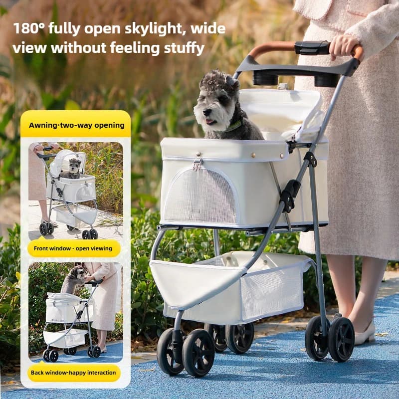 2025 New Pet Stroller,Three-wheel Pet Stroller,Lightweight,Two-way,Large Space,Detachable Basket,Foldable,High View,Breathable