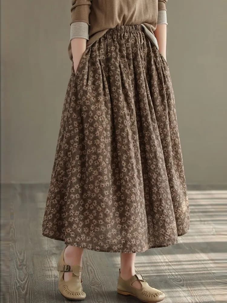 Women's Vintage Floral A-Line Long Skirt