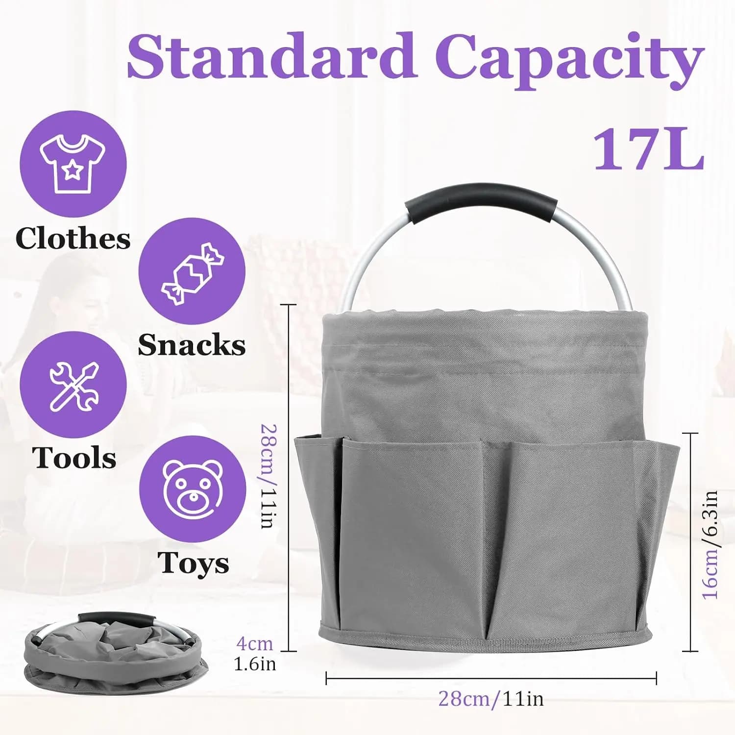 17L Foldable Cleaning Caddy with Handle