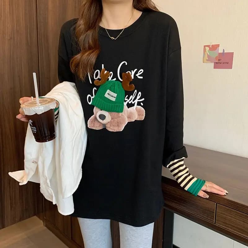 Long Sleeve Graphic Pullover Midi Top