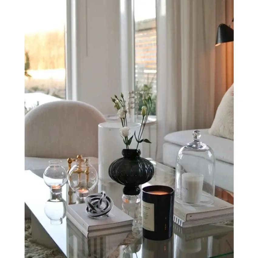 Glass Lantern Vase with Vertical Stripes