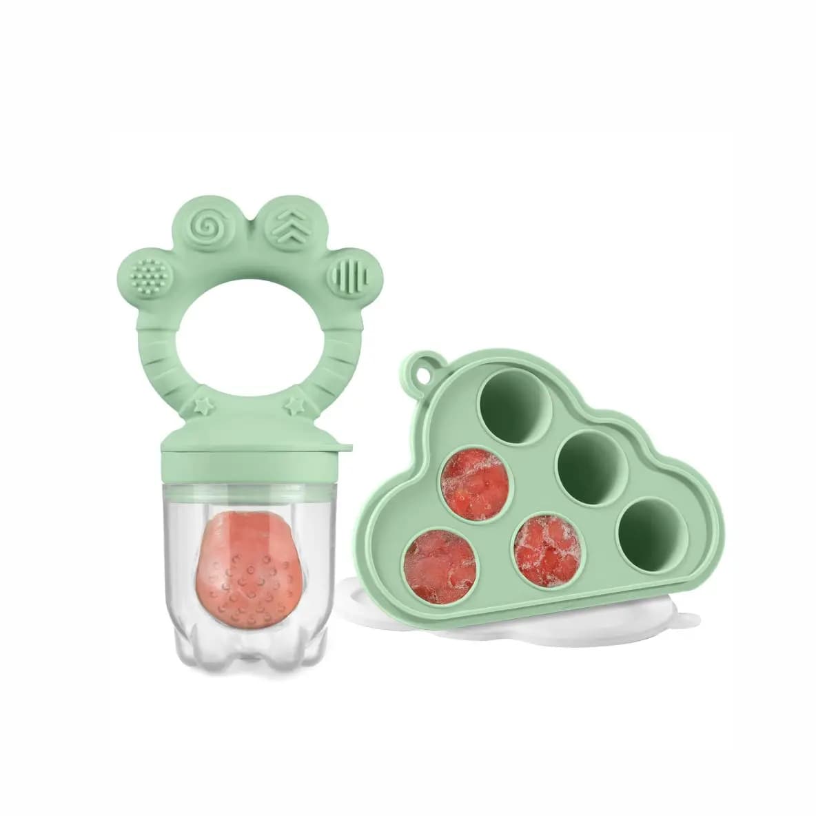 Baby Fruit Food Feeder & Freezer Nibble Tray Combo, Breastmilk Popsicle Molds，Silicone Feeder，Infant Self Feeding, 4M+