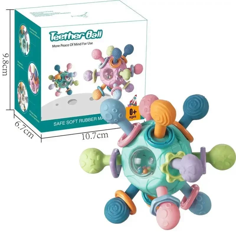 Baby Toys 0 12 Months Rotating Rattle Ball Grasping Activity Baby Development Toy Silicone Teether Baby Sensory Toys for Babies