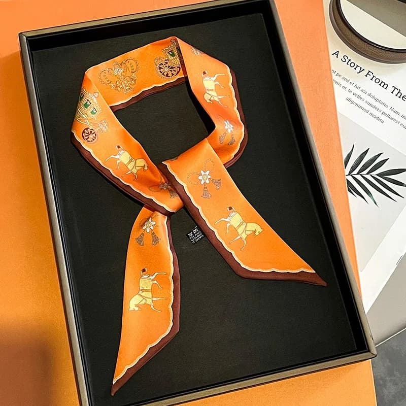 Women Scarf Skinny Silk Scarf The War Horse The Carriage Print Bandana Small Handle Bag Ribbons Female Neckerchief Head Scarves