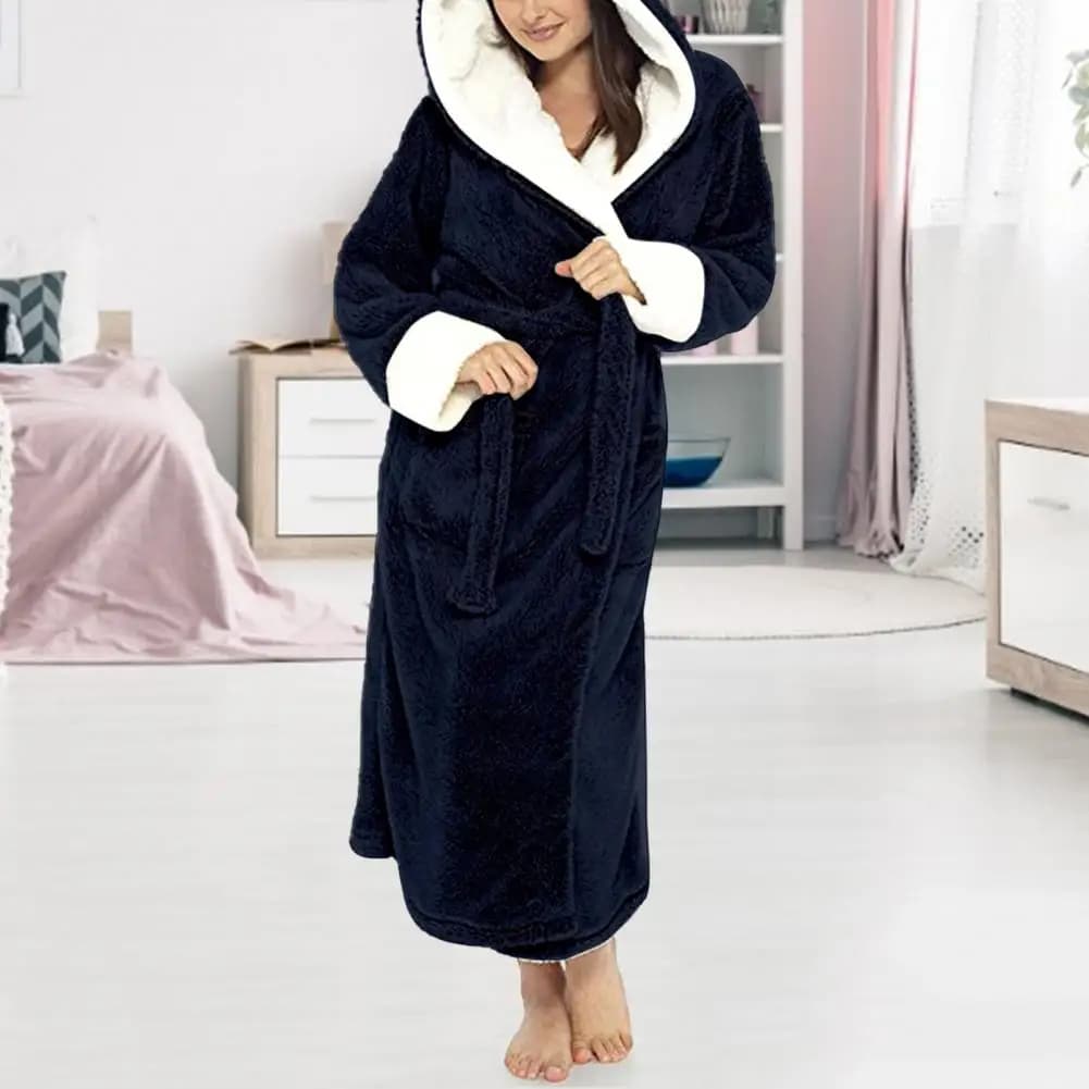 Women's Hooded Plush Fleece Bathrobe