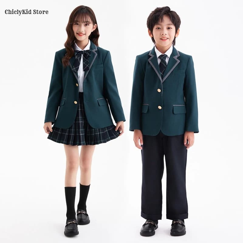 Kids Formal Uniform Blazer Pants Skirt Tie Set