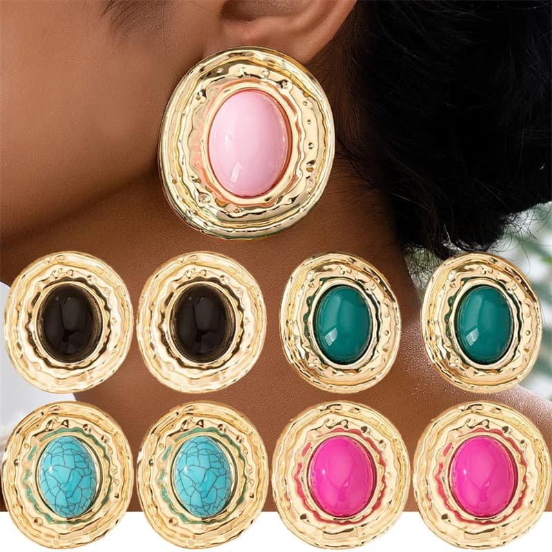 Blue Oval Stud Earrings for Women