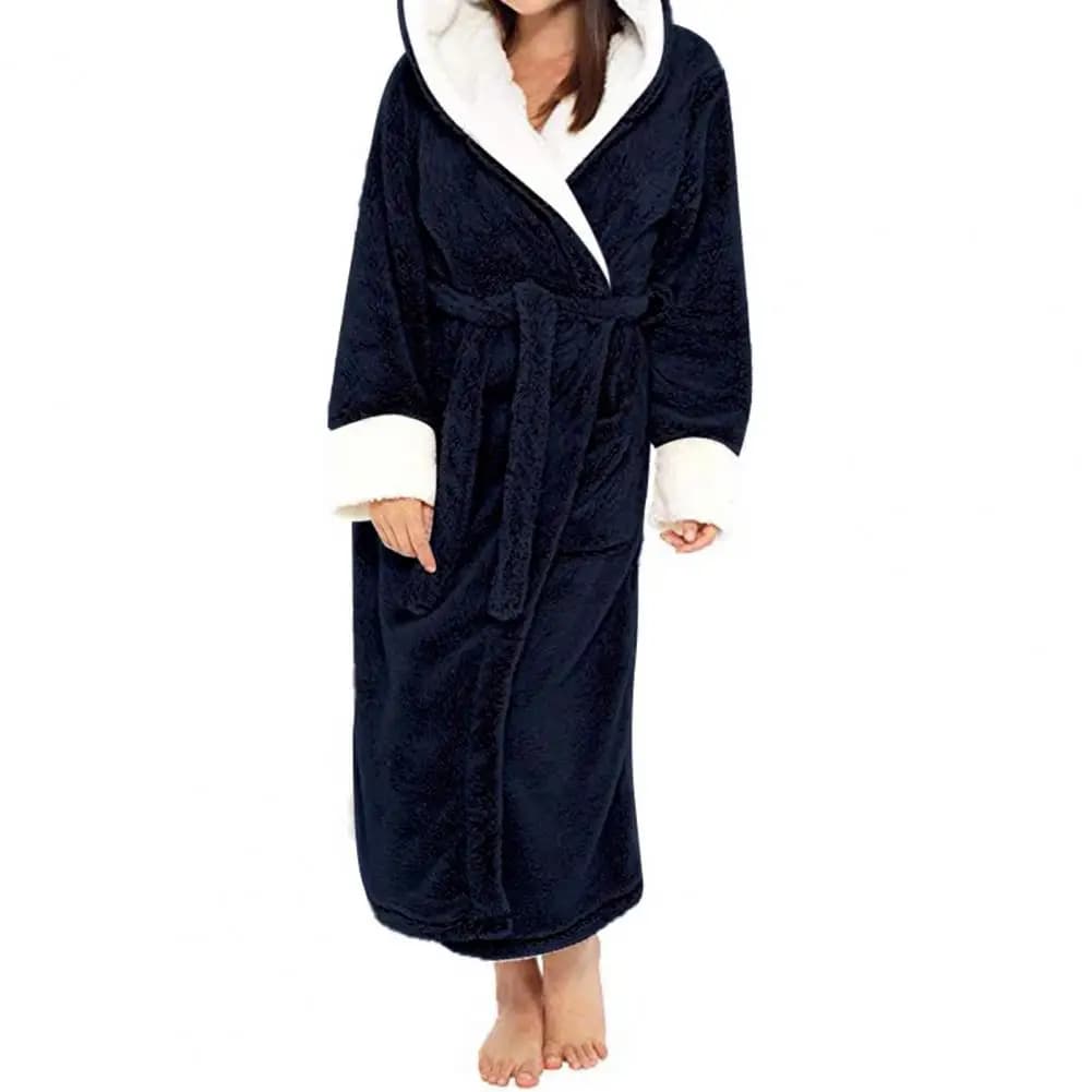 Women's Hooded Plush Fleece Bathrobe