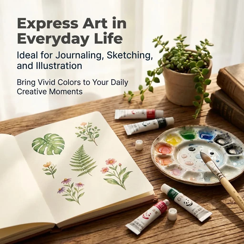 Watercolor Paint Set With Palette and Paper