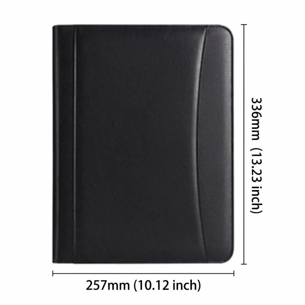 Office Supplies A4 PU Document Folder with Zipper Durable Padfolio Waterproof Multi-functional Document Organizer Meeting