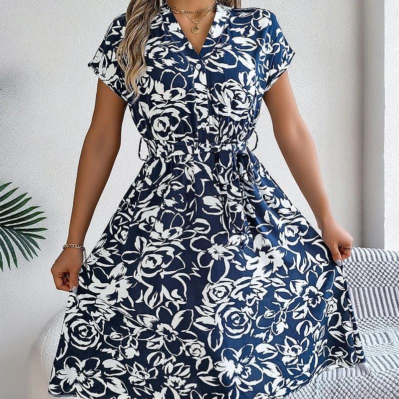 Boho Floral Pleated Summer Dress