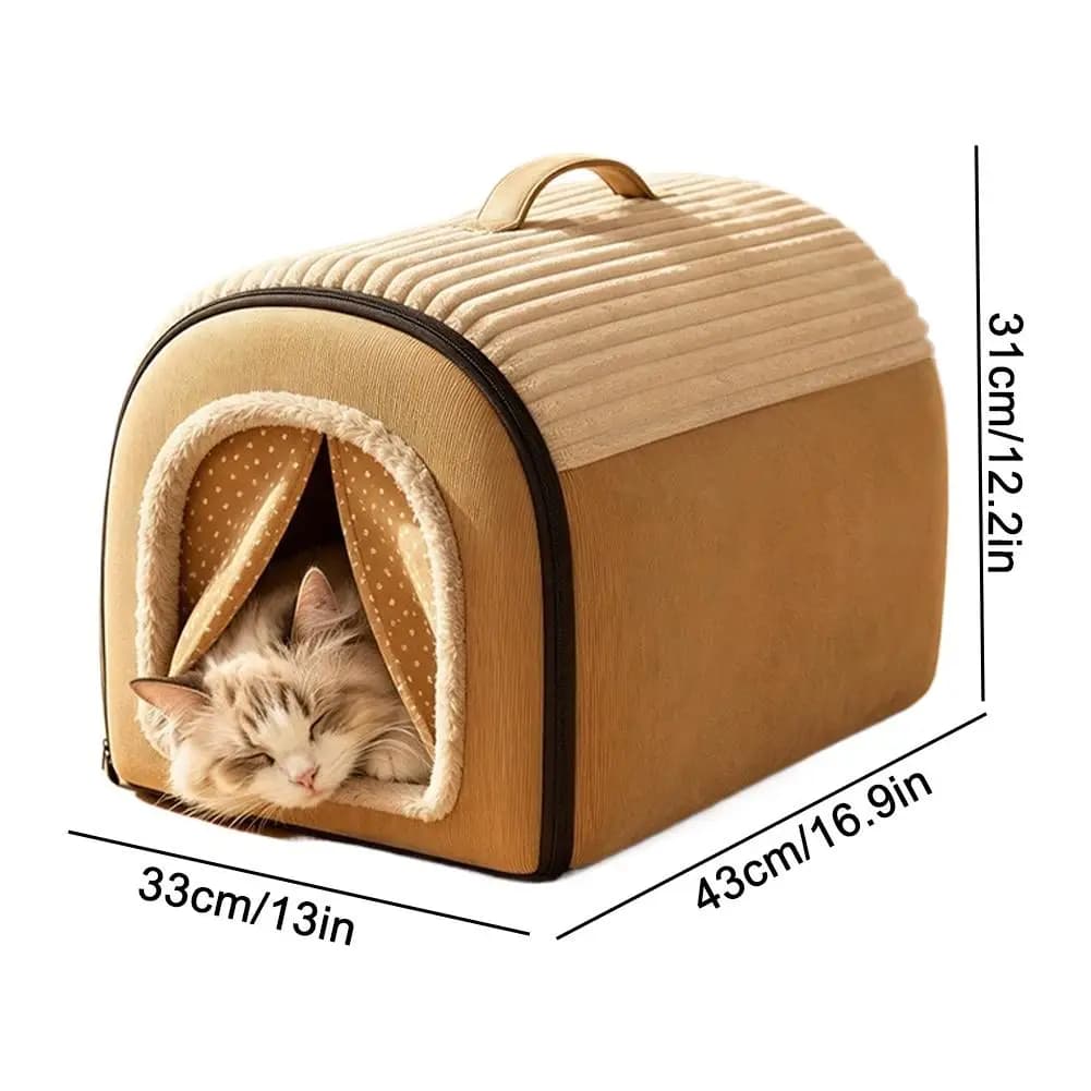 Foldable Pet House Bed with Removable Cushion