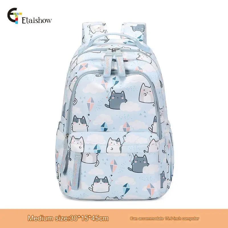 Cute Cat Print School Backpack for Girls