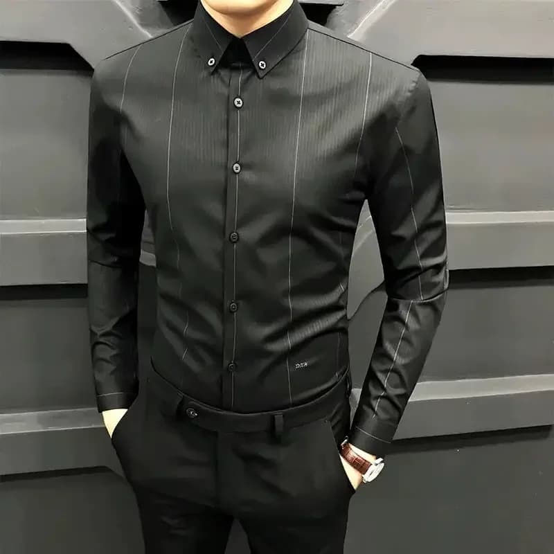 Man Tops Black Clothing Dress Shirt Shirts And Blouses For Men Business Long Sleeve New In Luxury Cotton High Quality Social Xxl