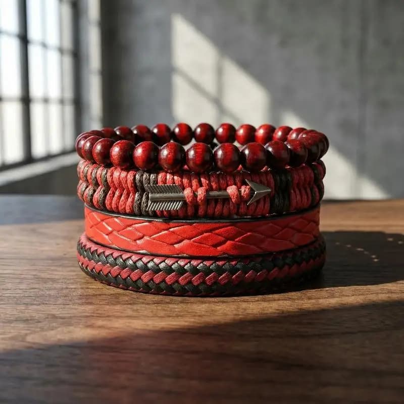 Mens Bohemian Leather Bracelet Set