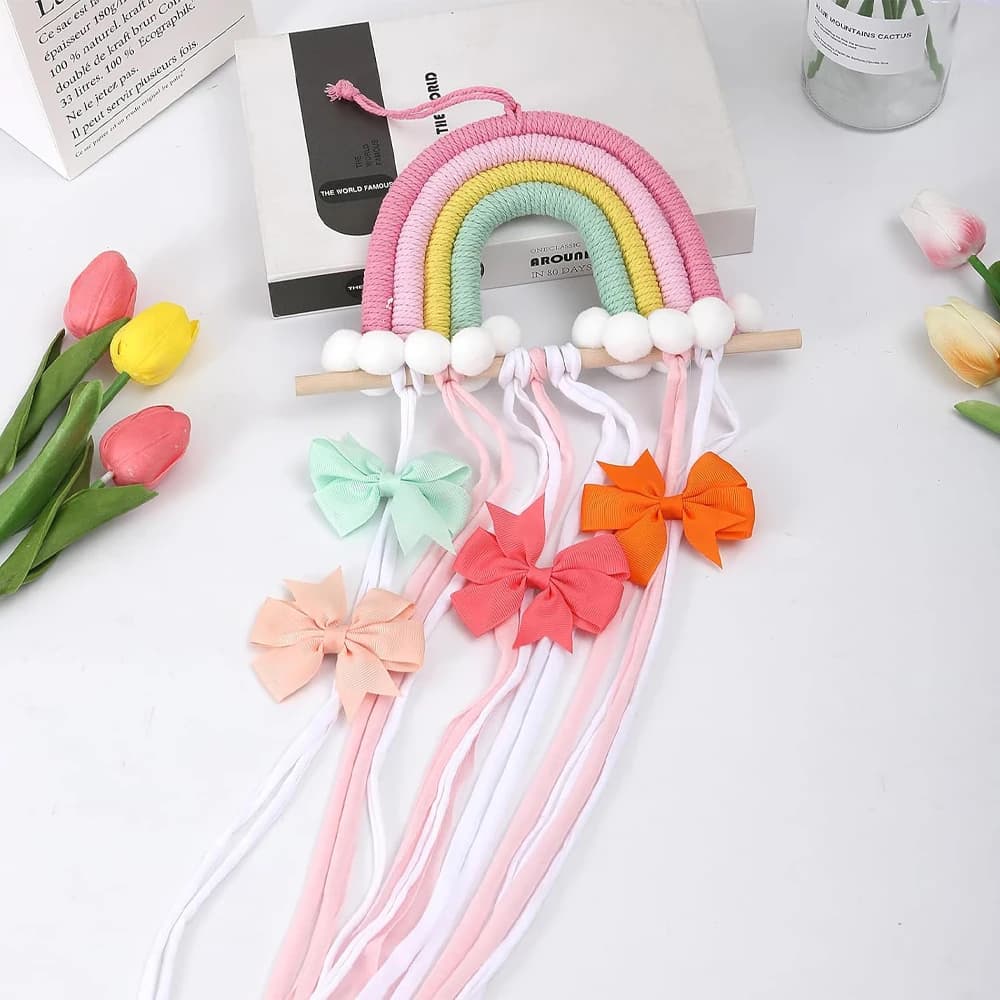 Hair Accessories Hanging Storage Rack, Wall Decoration, Hair Bow Storage Belt, Braided Rainbow Baby Hairpin Accessories Stand