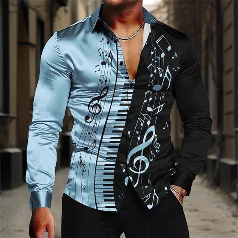 Men's Music Notes Button-Up Shirt