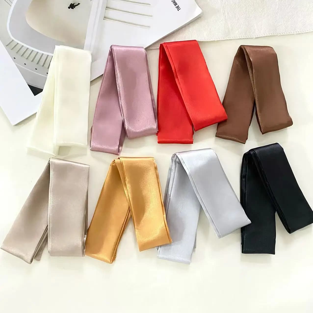Long Skinny Satin Hair Scarf Headband