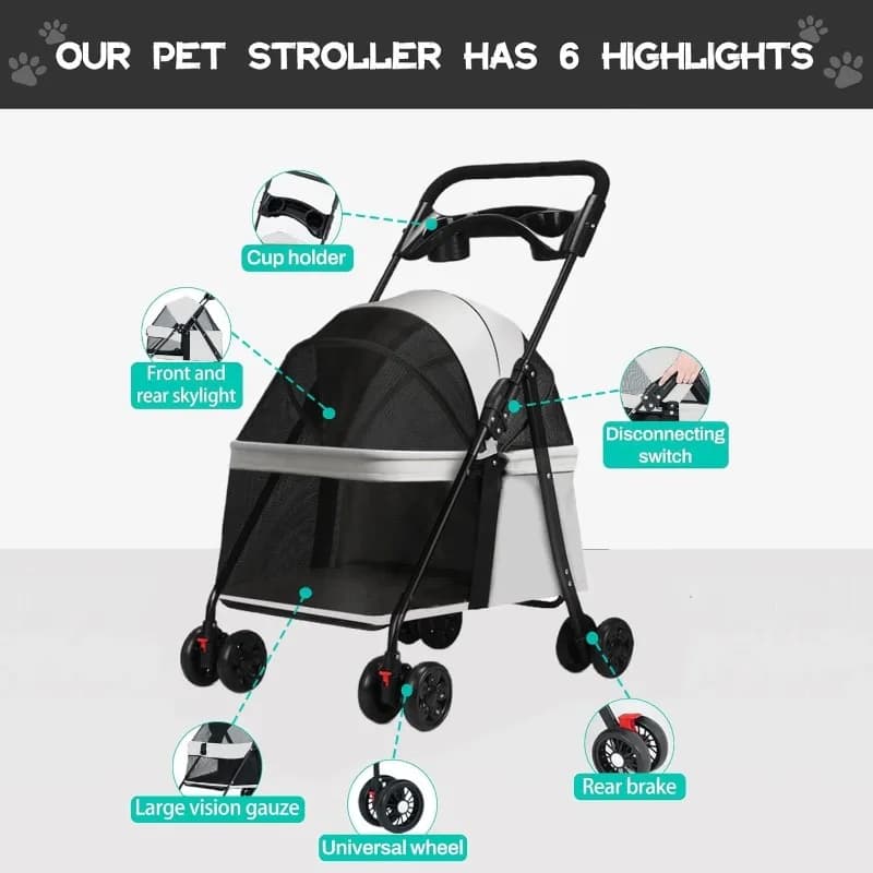 Pet Stroller with Cup Holder Portable Foldable