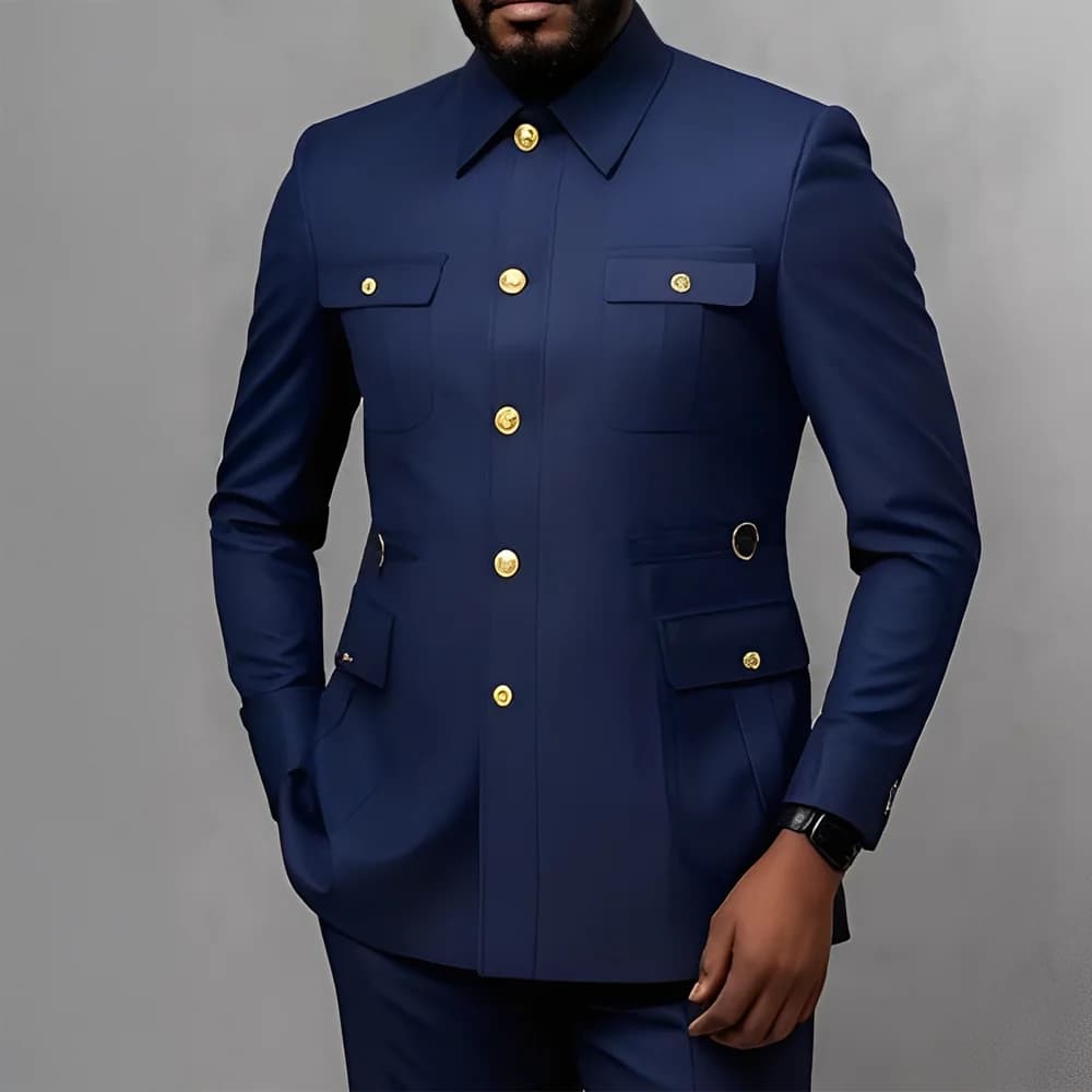 Men's 2-Piece Formal Suit with Golden Buttons